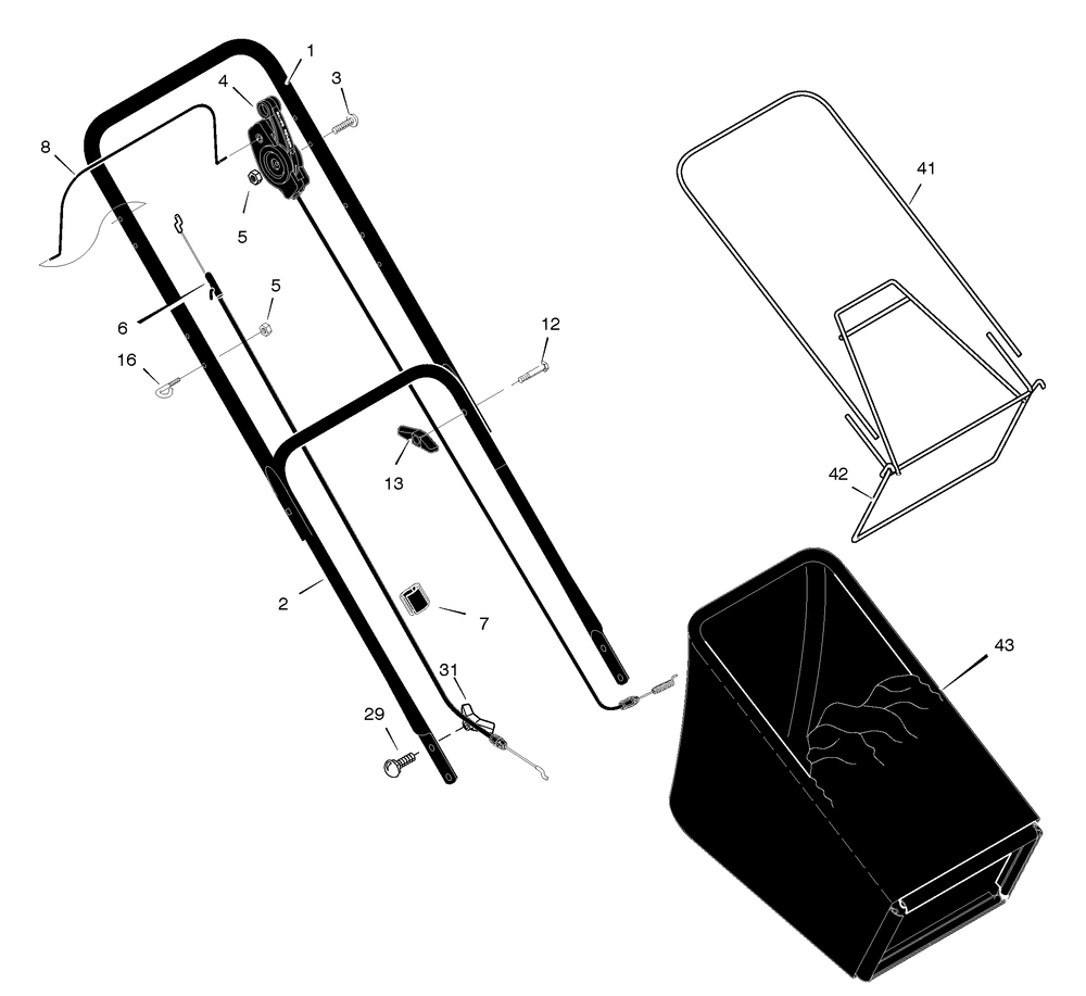 Handle And Bag Assembly Diagram and Parts List for 228610X30A 2005 Briggs and Stratton Lawn Mower